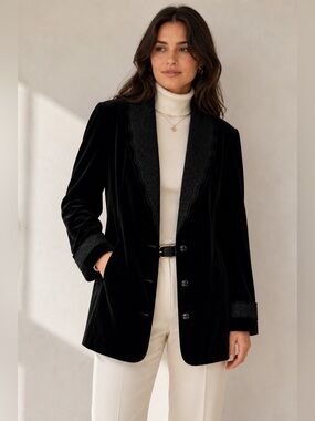 Vintage Zelda Elegant Black Velvet Women's Long Blazer